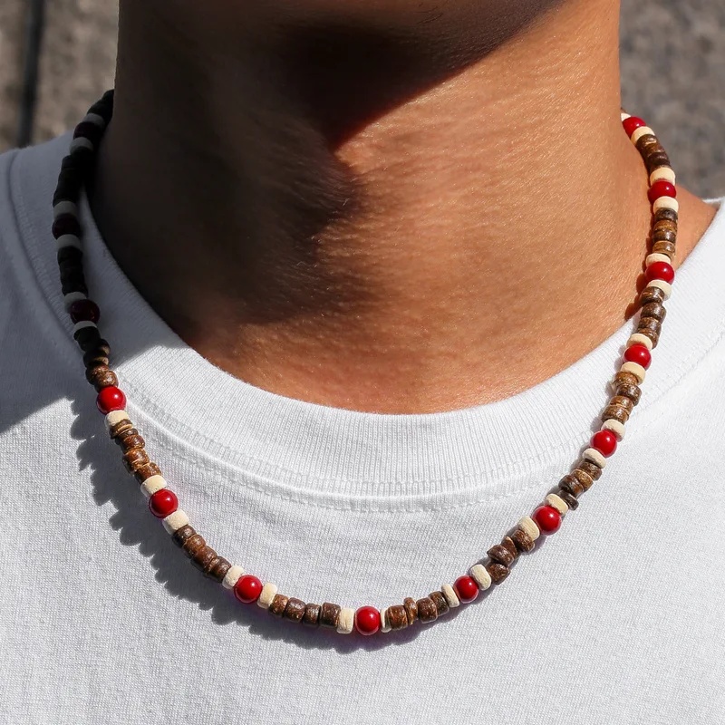 Men'S Vacation Accessories - Naszyjnik z drewnianych koralików w stylu